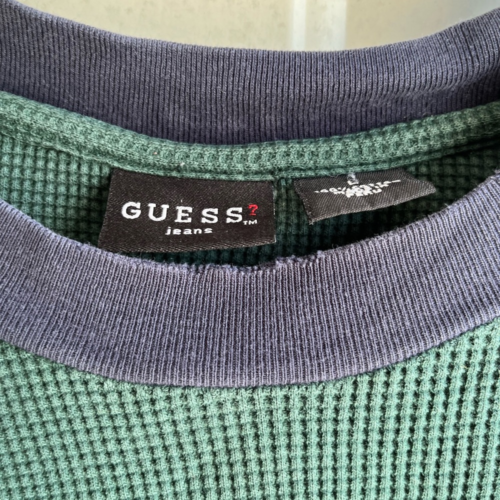 GUESS Men's Green and Gray Crewneck Sweater